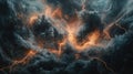 Fiery, turbulent clouds filled with intense, orange lightning Royalty Free Stock Photo