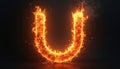 Fiery U letter in flames. Abstract design on dark backdrop. Flame shape graphic element burning with intense heat. Perfect for Royalty Free Stock Photo