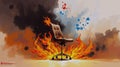 fiery urban office chair engulfed in flames against a graffitistyle Royalty Free Stock Photo