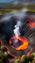 Fiery Volcanic Crater Erupting Amidst Vast Wilderness Landscape