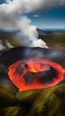 Fiery Volcanic Crater Erupting Amidst Vast Wilderness Landscape