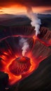 Fiery Volcanic Crater Erupting Amidst Vast Wilderness Landscape