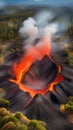 Fiery Volcanic Crater Erupting Amidst Vast Wilderness Landscape