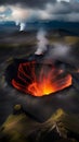 Fiery Volcanic Crater Erupting Amidst Vast Wilderness Landscape