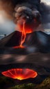 Fiery Volcanic Crater Erupting Amidst Vast Wilderness Landscape