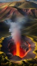 Fiery Volcanic Crater Erupting Amidst Vast Wilderness Landscape