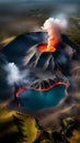 Fiery Volcanic Crater Erupting Amidst Vast Wilderness Landscape