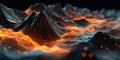 Fiery Volcanic Landscape Dramatic 3D Render of Molten Rock and Mountains Royalty Free Stock Photo