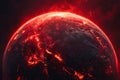 Fiery volcanic planet glowing with intense lava flows and molten surface beneath a glowing red atmosphere in a dramatic space Royalty Free Stock Photo
