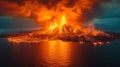 fiery volcano eruption landscape Royalty Free Stock Photo