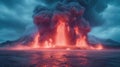 fiery volcano eruption landscape Royalty Free Stock Photo