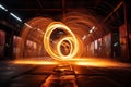 Fiery Vortex: Abstract Fire Tornado in Industrial Warehouse Royalty Free Stock Photo