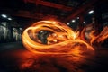 Fiery Vortex: Abstract Fire Tornado in Industrial Warehouse Royalty Free Stock Photo