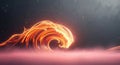 A fiery wave crashes on a pink shore in a dark space Royalty Free Stock Photo