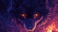 Fiery Wolf Gaze. Intense Eyes Ignite With Flames In This Digital Art Royalty Free Stock Photo