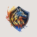 Fiery wolf with shield mascot logo design modern illustration vector