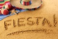 Mexican summer fiesta beach sand writing Royalty Free Stock Photo