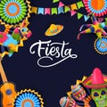 Fiesta Cinco de Mayo banner, poster. Greeting card with calligraphy lettering and Mexican symbols. Vector illustration