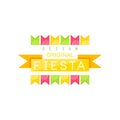 Fiesta logo original design, colorful label with flags and ribbon for a holiday or festival vector Illustration