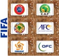 Fifa football (soccer) confederations emblems and logos Royalty Free Stock Photo