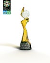 FIFA Womenâs World Cup 2023 trophy with logo isolated background Royalty Free Stock Photo