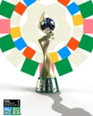 FIFA Womenâs World Cup 2023 trophy with logo isolated background Royalty Free Stock Photo