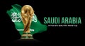 Fifa World Cup 2034 host Saudi Arabia with trophy Royalty Free Stock Photo