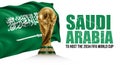 Fifa World Cup 2034 host Saudi Arabia with trophy Royalty Free Stock Photo