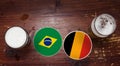 World Cup 2018 Match Calendar, Beer Mats Concept Flyer Background. Brazil VS. Belgium