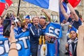 The 2018 FIFA World Cup. French fans with flags and banners on Red square