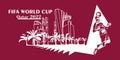 FIFA World Cup in Qatar in 2022 banner. Stylized Vector isolated modern illustration of the capital Doha city with symbol, colors