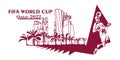 FIFA World Cup in Qatar in 2022 banner. Stylized Vector isolated modern illustration of the capital Doha city with symbol, colors