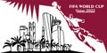 FIFA World Cup in Qatar in 2022 banner. Stylized Vector isolated modern illustration of the capital Doha city with symbol, colors