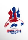 FIFA world cup in Russia 2018. Basil s Cathedral and football in Ink brush style. Royalty Free Stock Photo