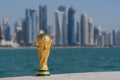 FIFA World Cup Trophy on the Doha corniche, Qatar. Royalty Free Stock Photo