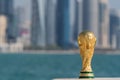 FIFA World Cup Trophy on the Doha corniche, Qatar. Royalty Free Stock Photo