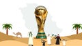 FIFA world cup 2034 trophy with Saudi arabia map saudi family character camel and tress concept