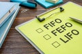 FIFO FEFO LIFO warehouse management strategies with clipboard. Royalty Free Stock Photo