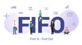 Fifo first in first out concept with big word or text and team people with modern flat style - vector