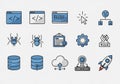 Rocket. Icons feature a simple design with blue and gray colors, Royalty Free Stock Photo