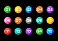 Fifteen colorful numbers icons