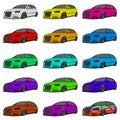 Fifteen fancy different color cars