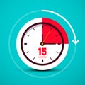 Fifteen 15 Minutes Time Symbol. Analog Clock Icon