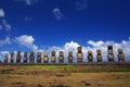 Fifteen moai at Ahu Tongariki, Easter Island Royalty Free Stock Photo