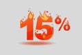 Fifteen percent discount, numbers on fire