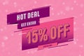 15 fifteen Percent off super sale shopping halftone pink banner. percent