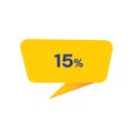 Fifteen Percent - Yellow Speech Bubble. Button, Sign, Label, Icon, Tag, Badge. Web Concept.