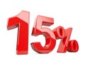 Fifteen red percent symbol. 15% percentage rate. Special offer d