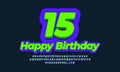 Fifteen year celebration birthday font 3d green design