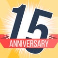 Fifteen years anniversary banner. 15th anniversary logo. Vector illustration.